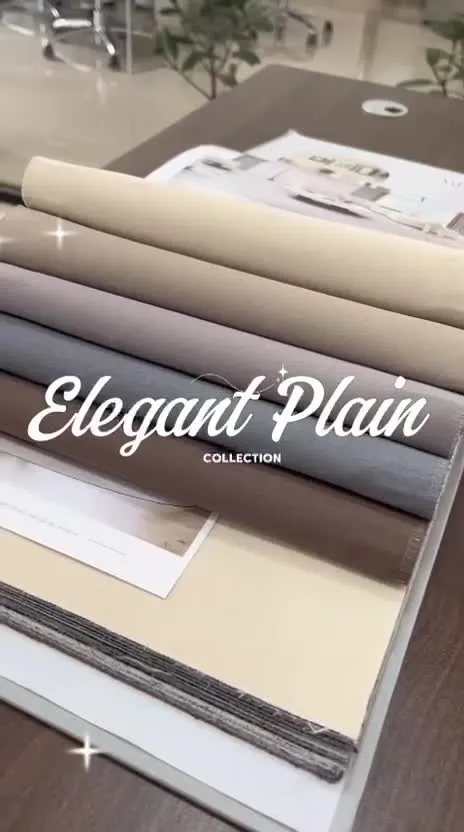 Buku contoh kain gorden polos koleksi Elegant Plain dengan pilihan warna krem, abu, dan cokelat